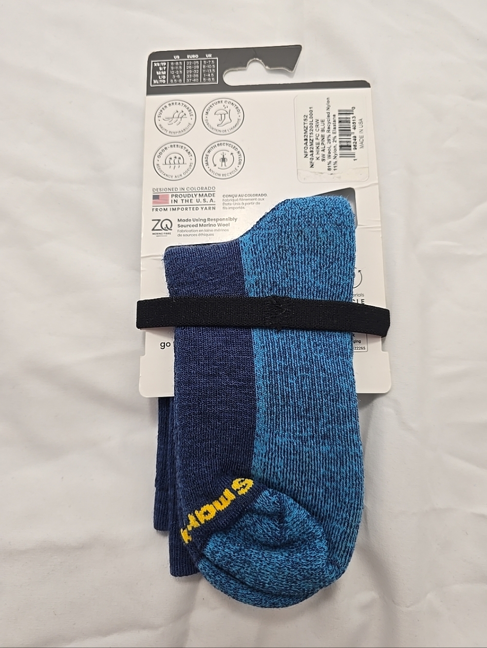 NWT Smartwool Hike Merino Wool Blend Full Cushion Crew Height Kid's Large Blue - Picture 3 of 5